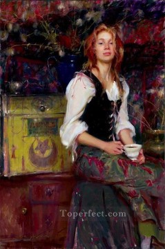 女性 Painting - コーヒー DFG 印象派